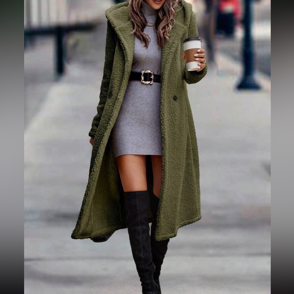 Boho cozy long hooded teddy jacket